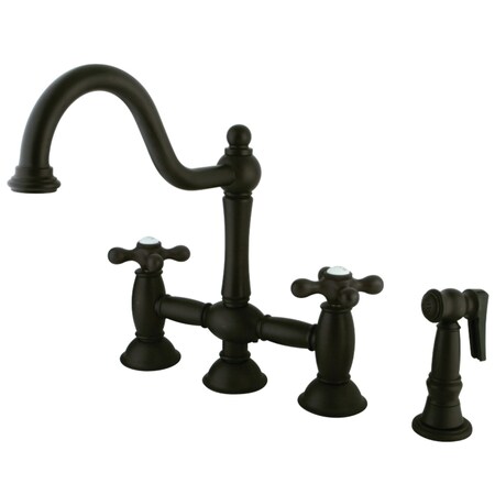 Kingston Brass KS3795AXBS Restoration Bridge Kitchen Faucet W/ Brass Sprayer, Bronze KS3795AXBS